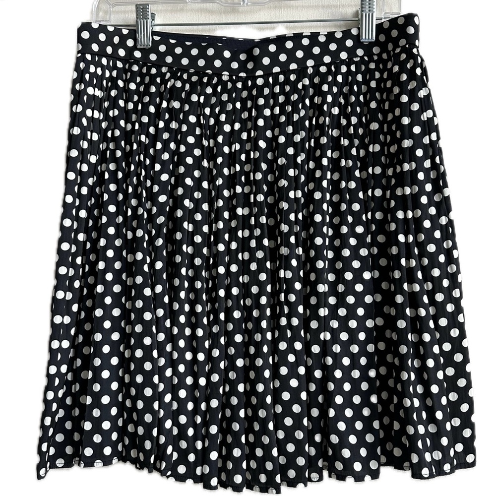 Polka Dot Pleated Satin Skirt - Black and White